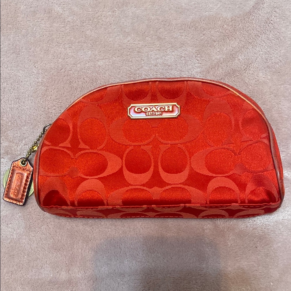 COACH Red Signature Sateen Cosmetic Pouch